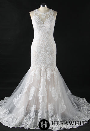 Bateau Illusion Lace Mermaid Wedding Dress