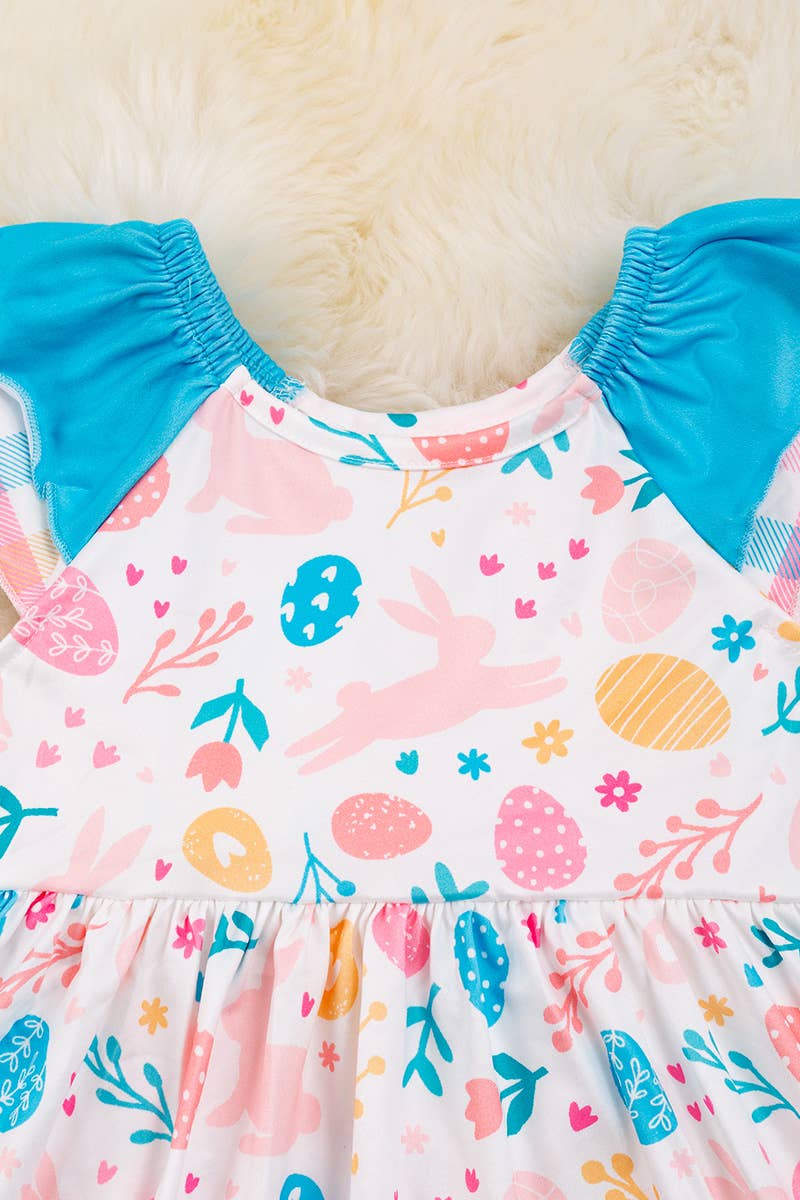 EASTER PRINTED DRESS W/TURQUOISE . DRG20114006 JEANN: S
