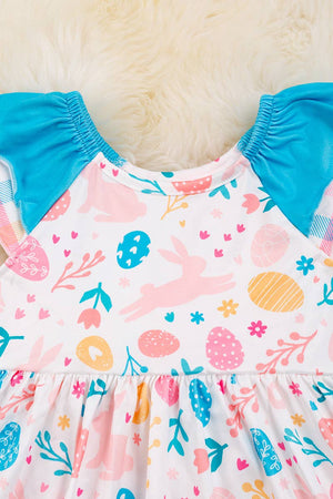 EASTER PRINTED DRESS W/TURQUOISE . DRG20114006 JEANN: 3XL