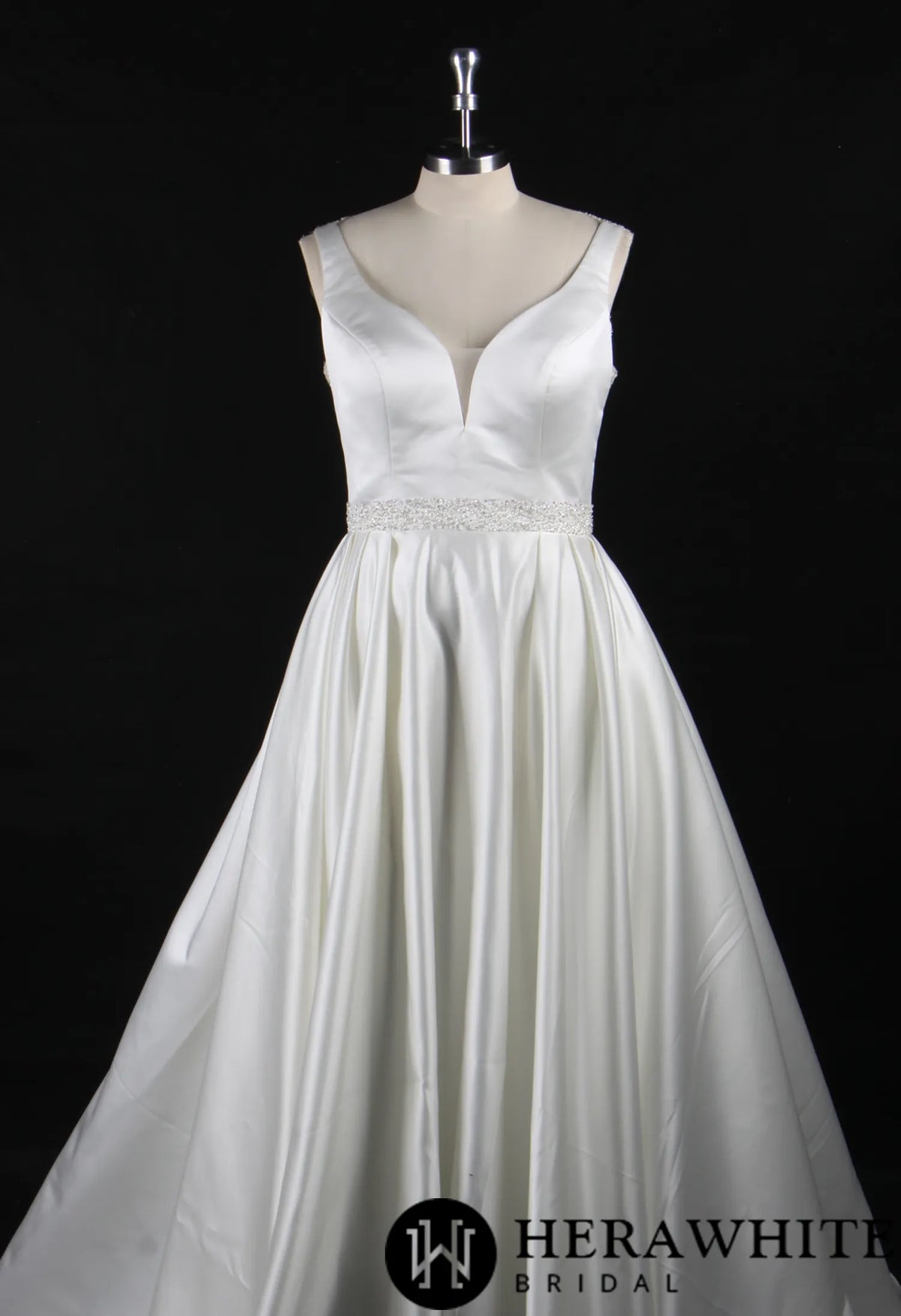 Classic V-Neck Wedding Dress With Princess Silhouette and Beaded Belt