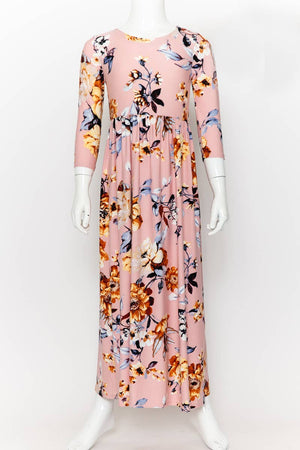 Girls Fit and Flare Floral Maxi Dress: FLORAL ORANGE / M