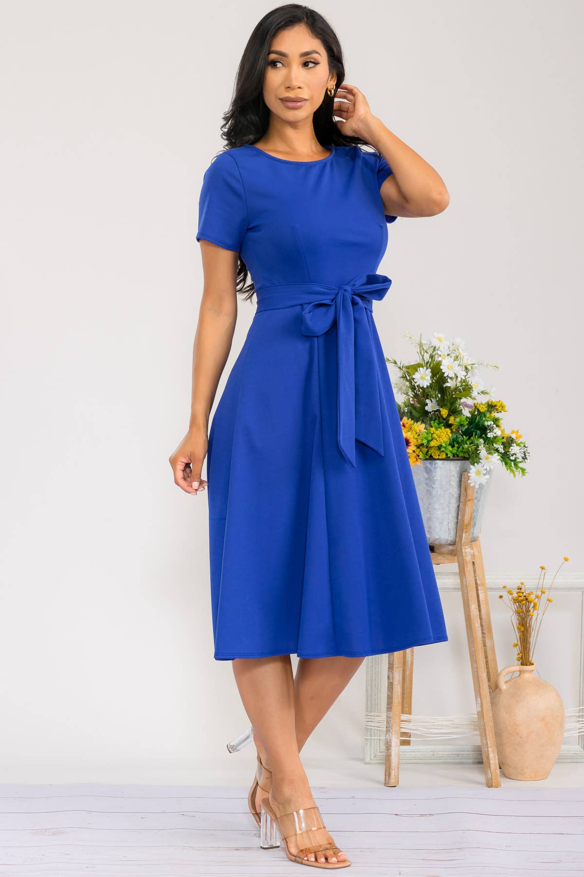 HH726R-SLCAP - Self Tie Cap Sleeve Dress
