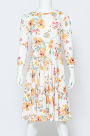 Girl's Princess Seam A-Line Dress with Full Skirt: MUSTARD FLORAL / S (5/6Y)