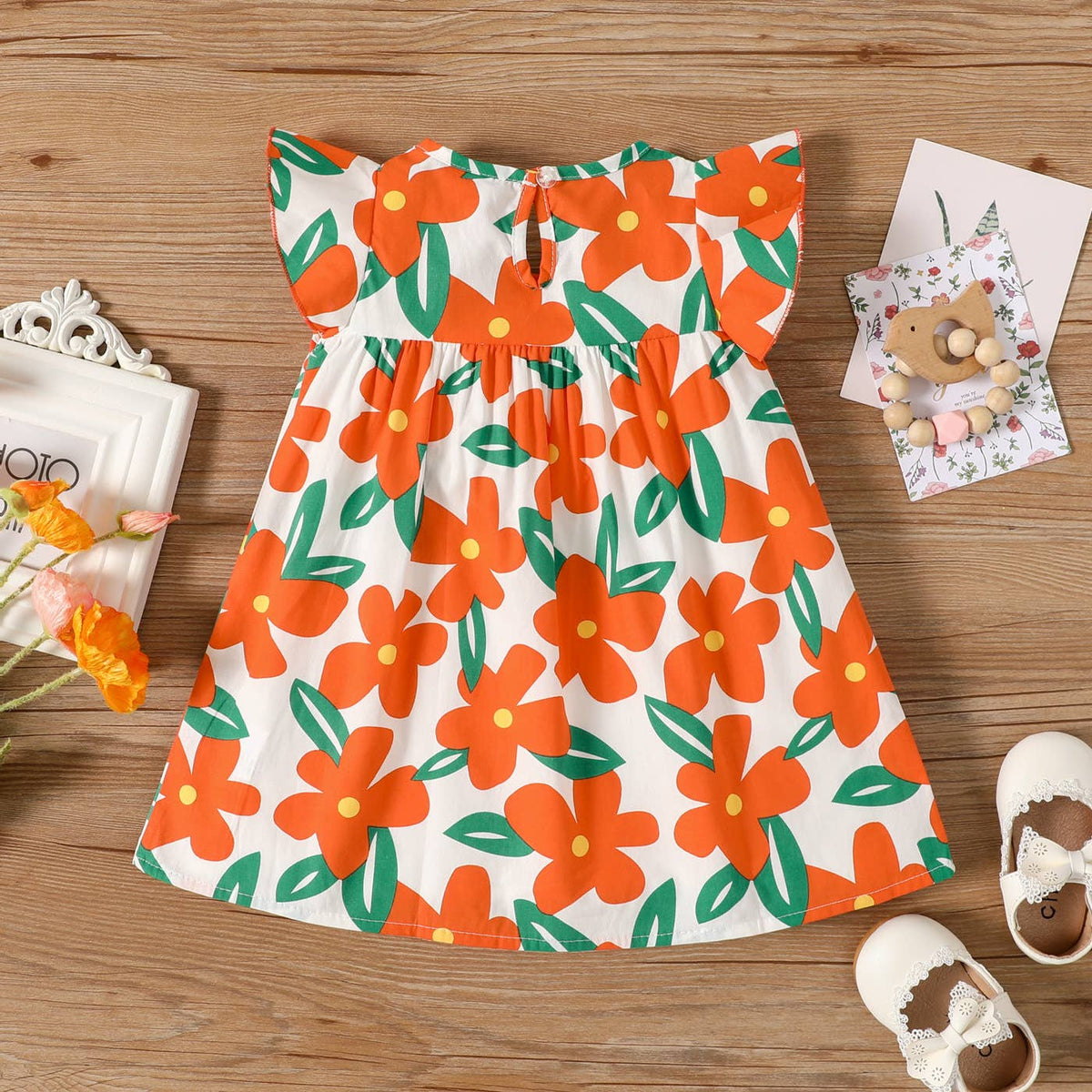 Baby All Over Floral Print Flutter-sleeve Dress