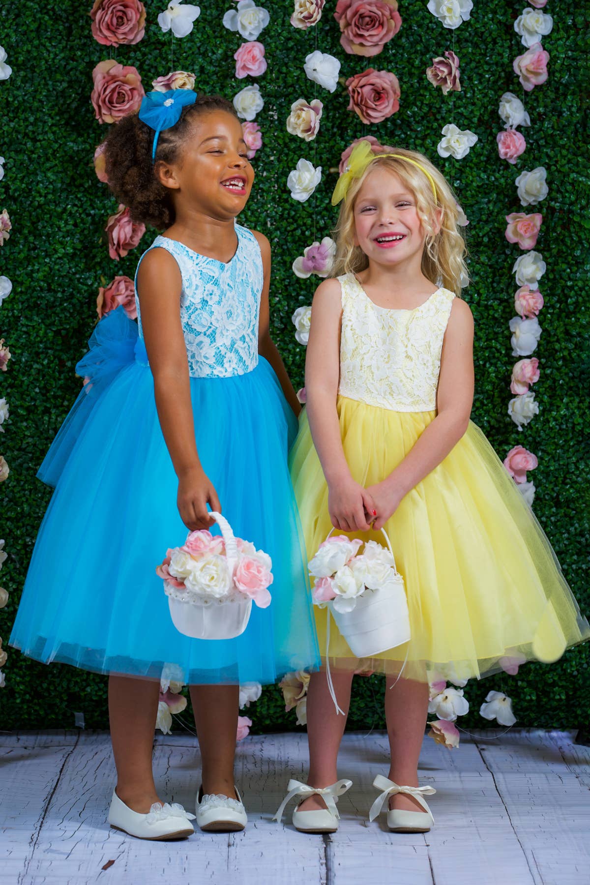 Lace Illusion Girls Dress With/Without 3 Mesh Flowers: Yes / Yellow / 8