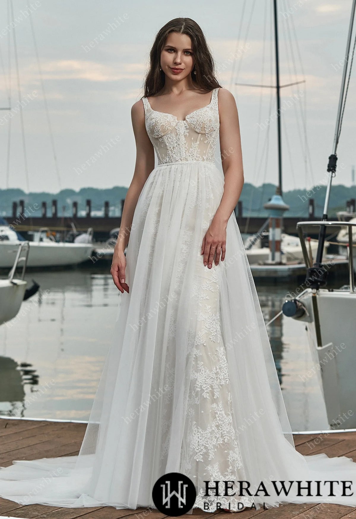 French Lace Wedding Dress With Detachable Overskirt