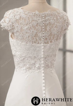 Chiffon Lace A-Line Wedding Dress with Cap Sleeve