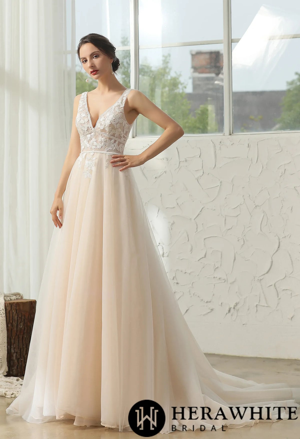 Modern Bohemian Floral Lace Wedding Gown