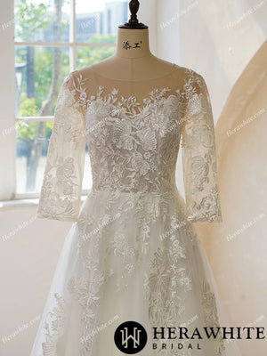 Illusion Neckline and Illusion Back With Buttons Bridal Dress