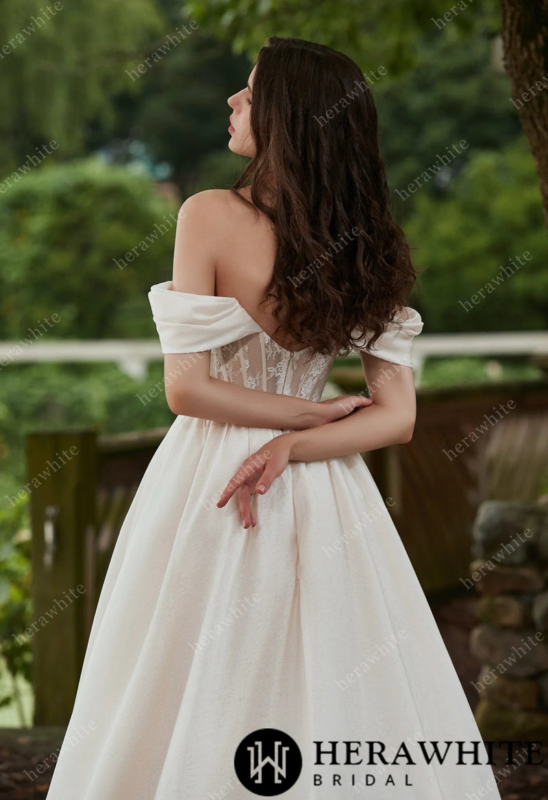 Glamorous Off-the-Shoulder A-line Organza Wedding Dress