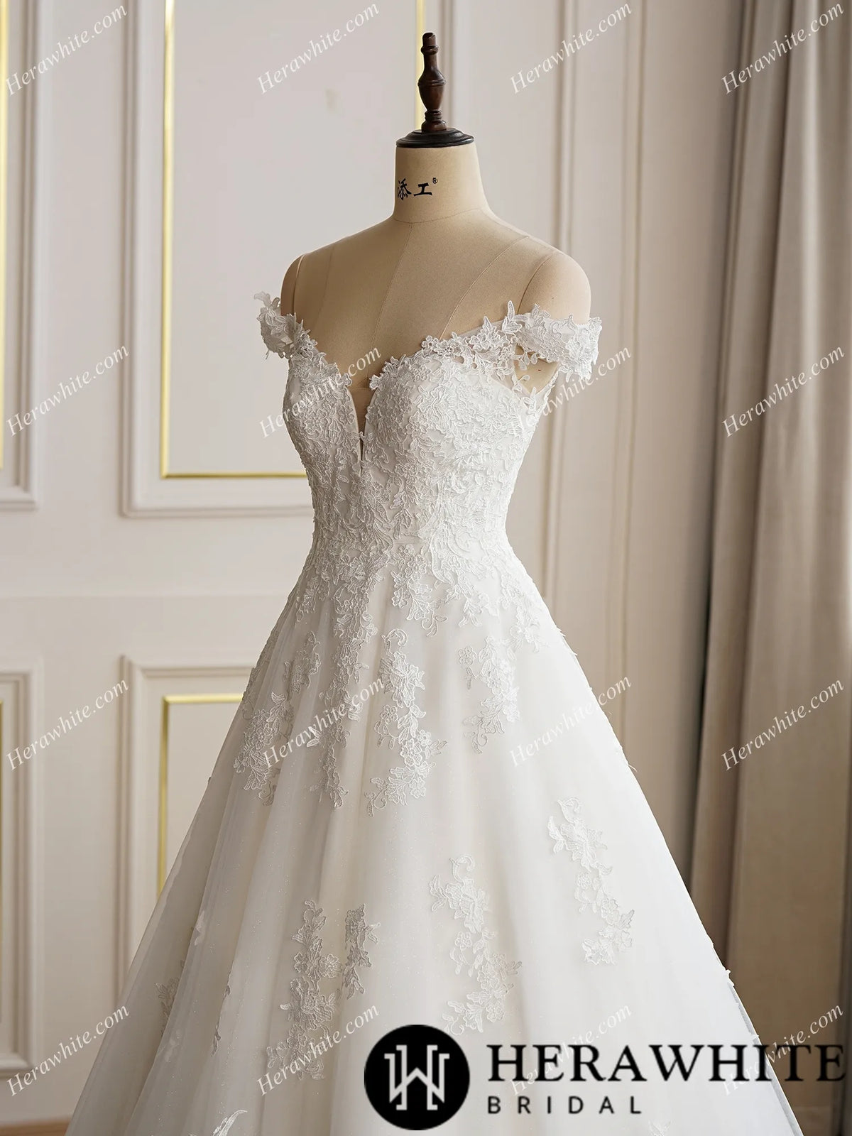 Elegant Lace A-line Wedding Dress With Off the Shoulder Sleeves