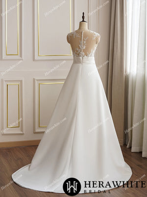 Classic Satin A-line Wedding Dress With Illusion Back