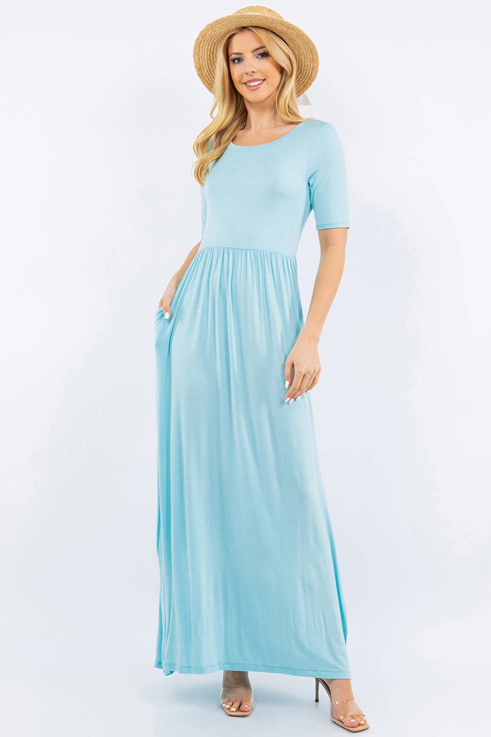 PLUS SIZE MODEST MAXI DRESS WITH POCKETS -CD23411T-PL