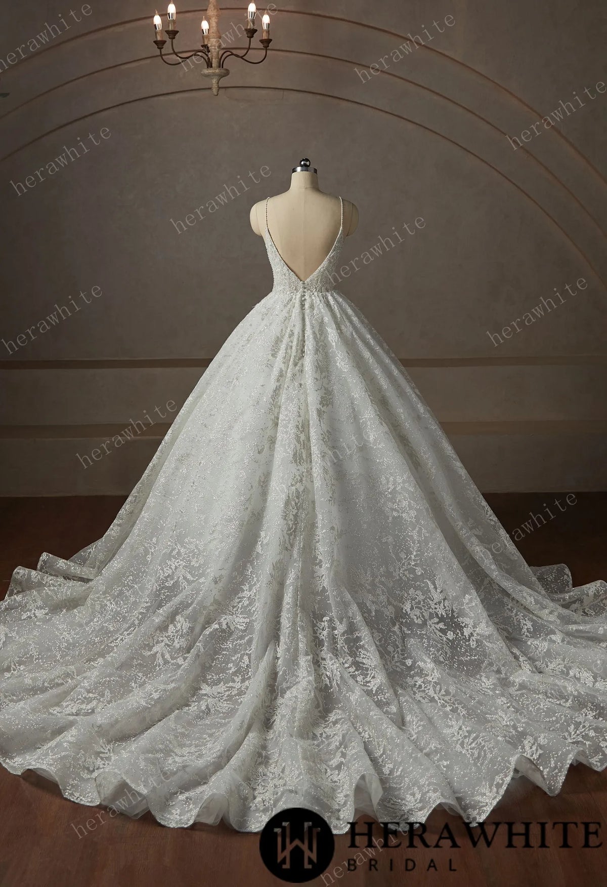 Princess Beaded Deep-plunge Ball Gown Wedding Dress