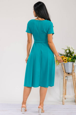 HH726R-SLCAP - Self Tie Cap Sleeve Dress