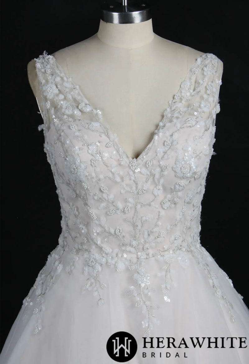 Shimmery Sequined Beading A-Line Wedding Dress