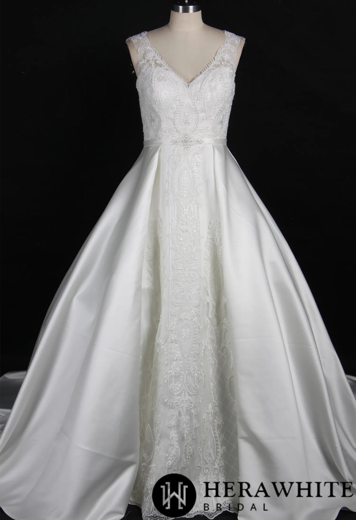 Simple Satin Wedding Ballgown With Beaded Lace