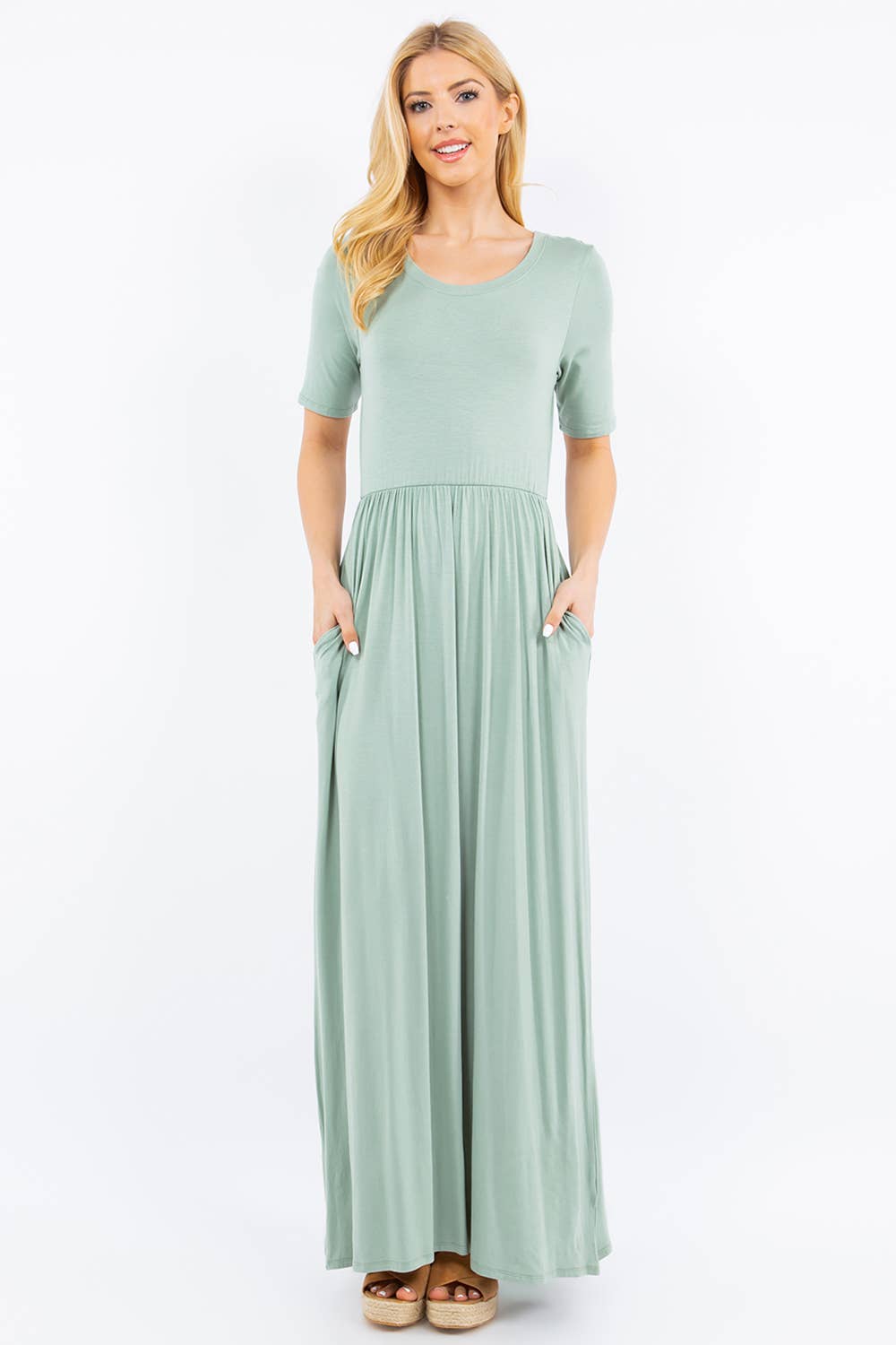 PLUS SIZE MODEST MAXI DRESS WITH POCKETS -CD23411T-PL