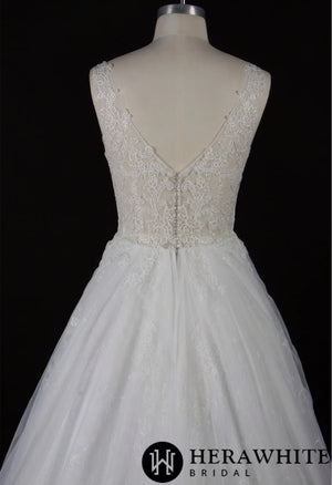 Illusion V Neckline Lace Bridal Gown With Beading Belt