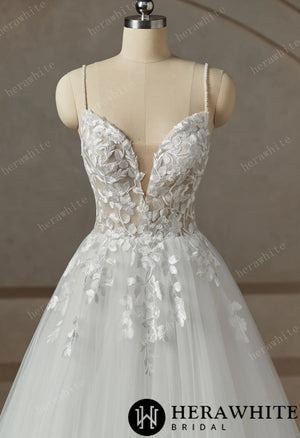 Beaded Strap Lace Tulle Wedding Dress