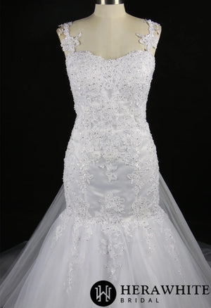 Romantic Strap Lace Tulle Mermaid Wedding Gown