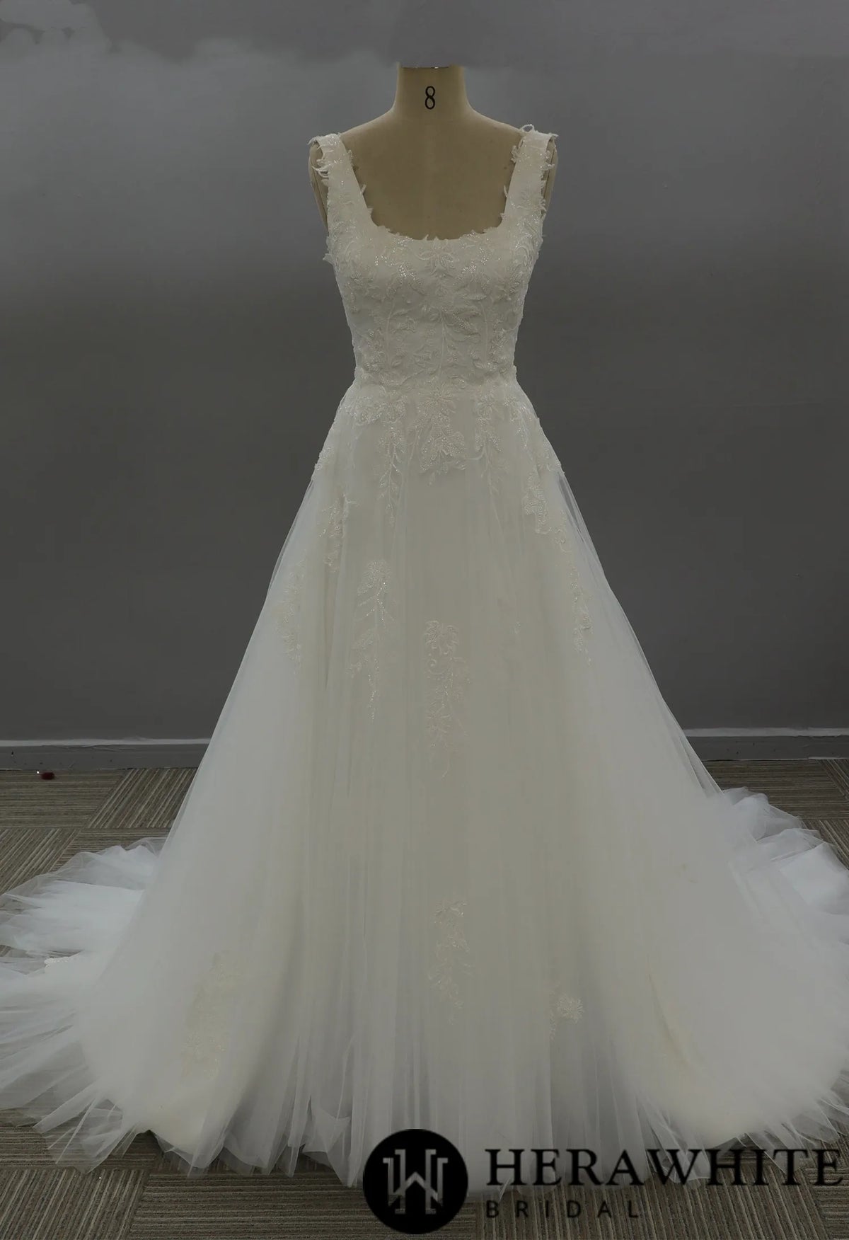 Classic Beaded Square Neckline Corset Wedding Dress