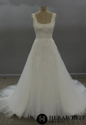 Classic Beaded Square Neckline Corset Wedding Dress