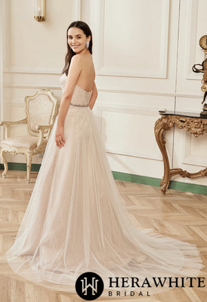 Shimmer Pink Nude Sweatheart Corset Sparkle Tulle Bridal Gown