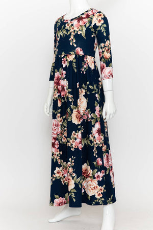 Girls Fit and Flare Floral Maxi Dress: FLORAL ORANGE / M