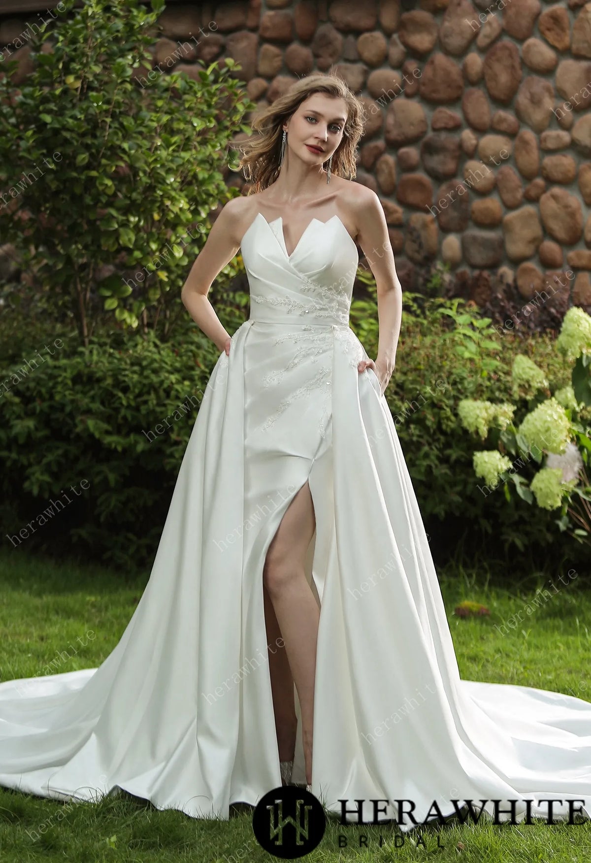 Strapless Silky Satin Wedding Dress With Detachable Overskirt