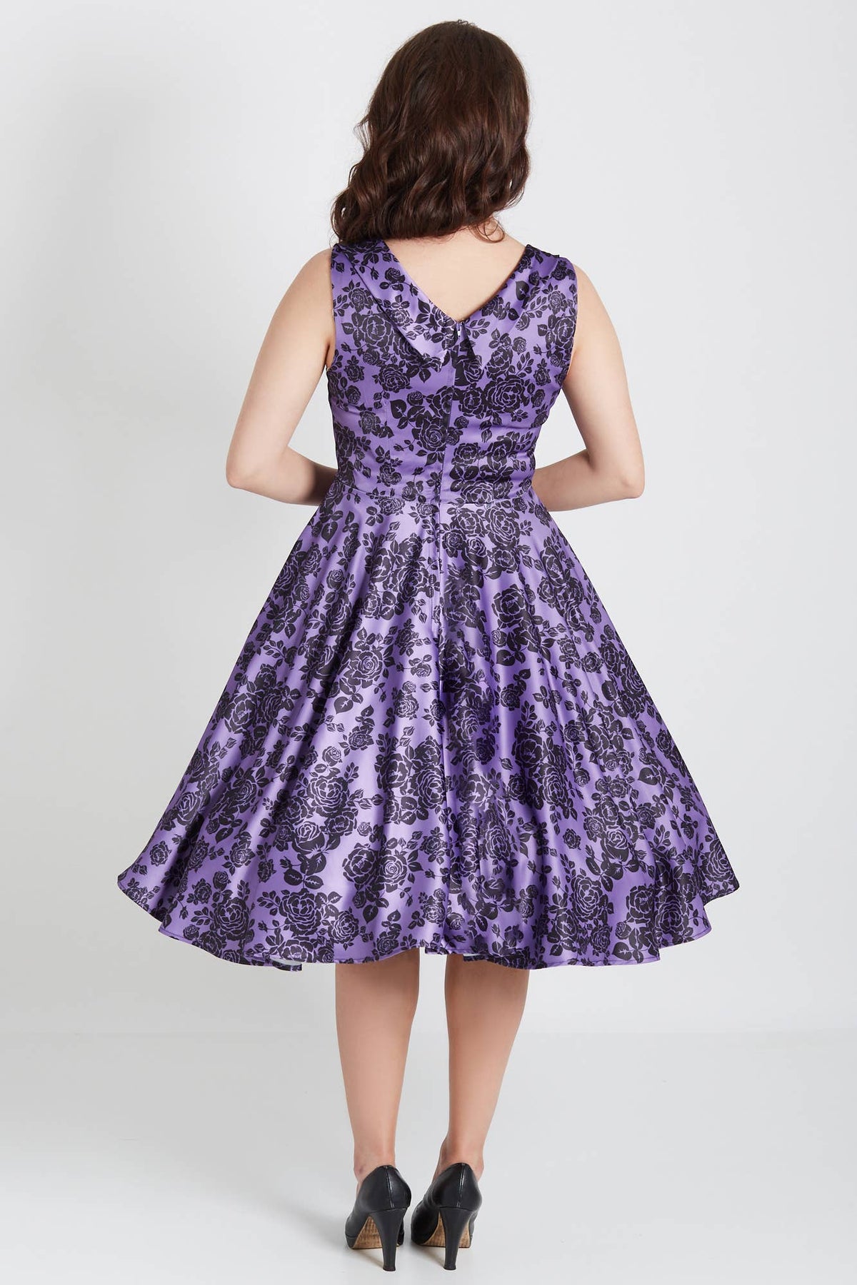 Grace Vintage Style Jive Dress In Purple Floral