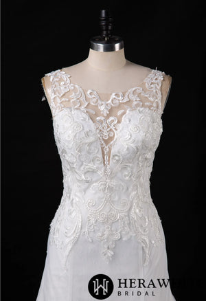Illusion Plunging V-neckline Lace Wedding Dress With Open Back