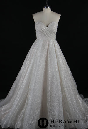 Glitter Strapless Sweetheart Pleated Wedding Ballgown