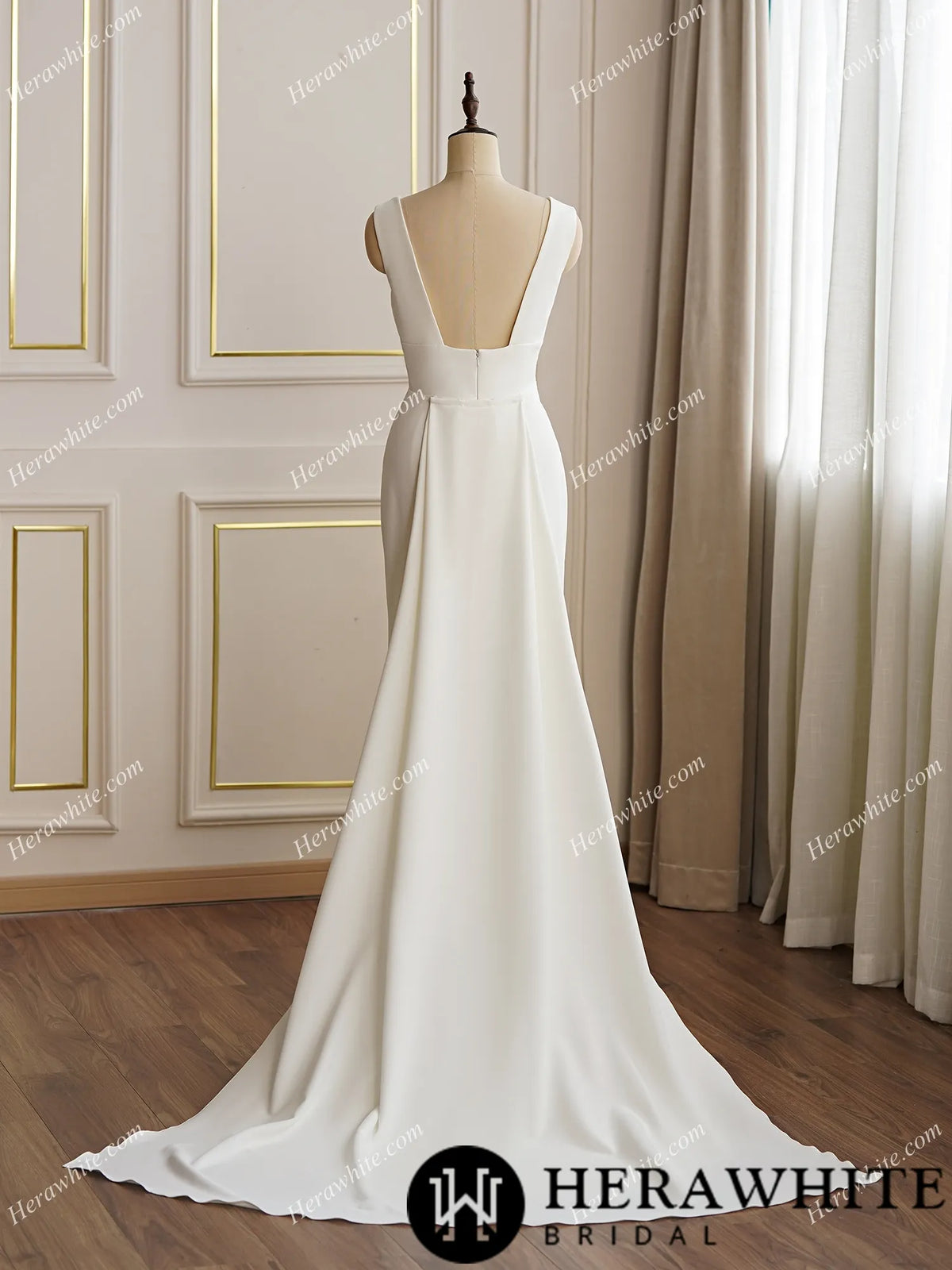 Crepe Wedding Dress WIth Detachable Train