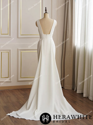 Crepe Wedding Dress WIth Detachable Train