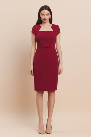 17557 Square neck ribbon waist slim scuba mini dress