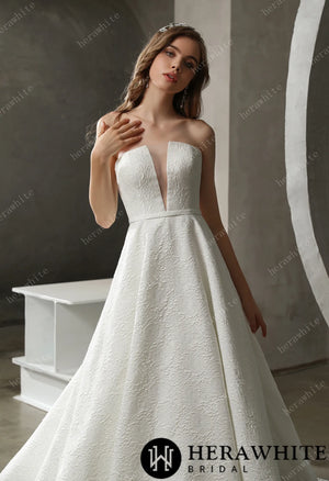 Clean Strapless Ball Gown with Satin Jacquard