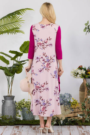 PLUS SIZE FLORAL CONTRAST MID-DRESS WITH RUFFLES -CD43841C-P