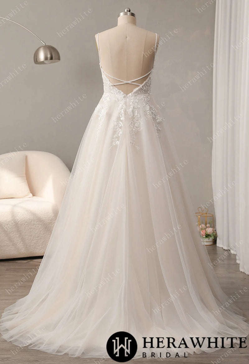 Deep V-neck large leaky back sexy wedding dress