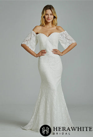 Floral Lace Off-the-shoulder  Sheath Wedding Dress