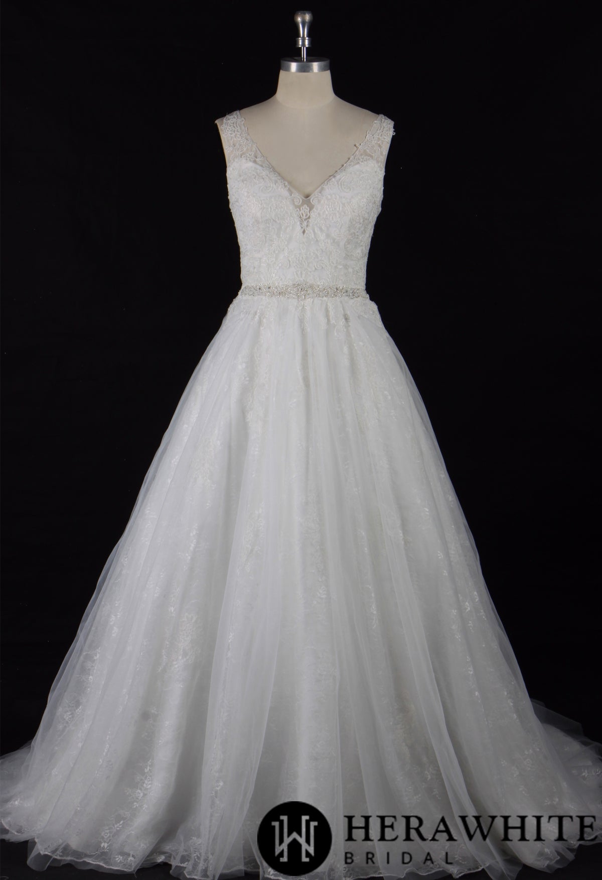 Illusion V Neckline Lace Bridal Gown With Beading Belt