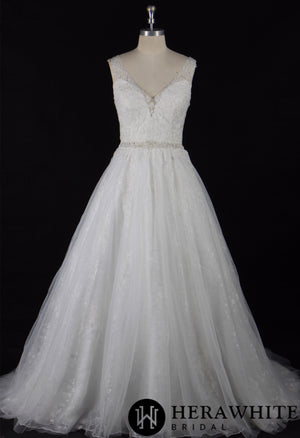 Illusion V Neckline Lace Bridal Gown With Beading Belt