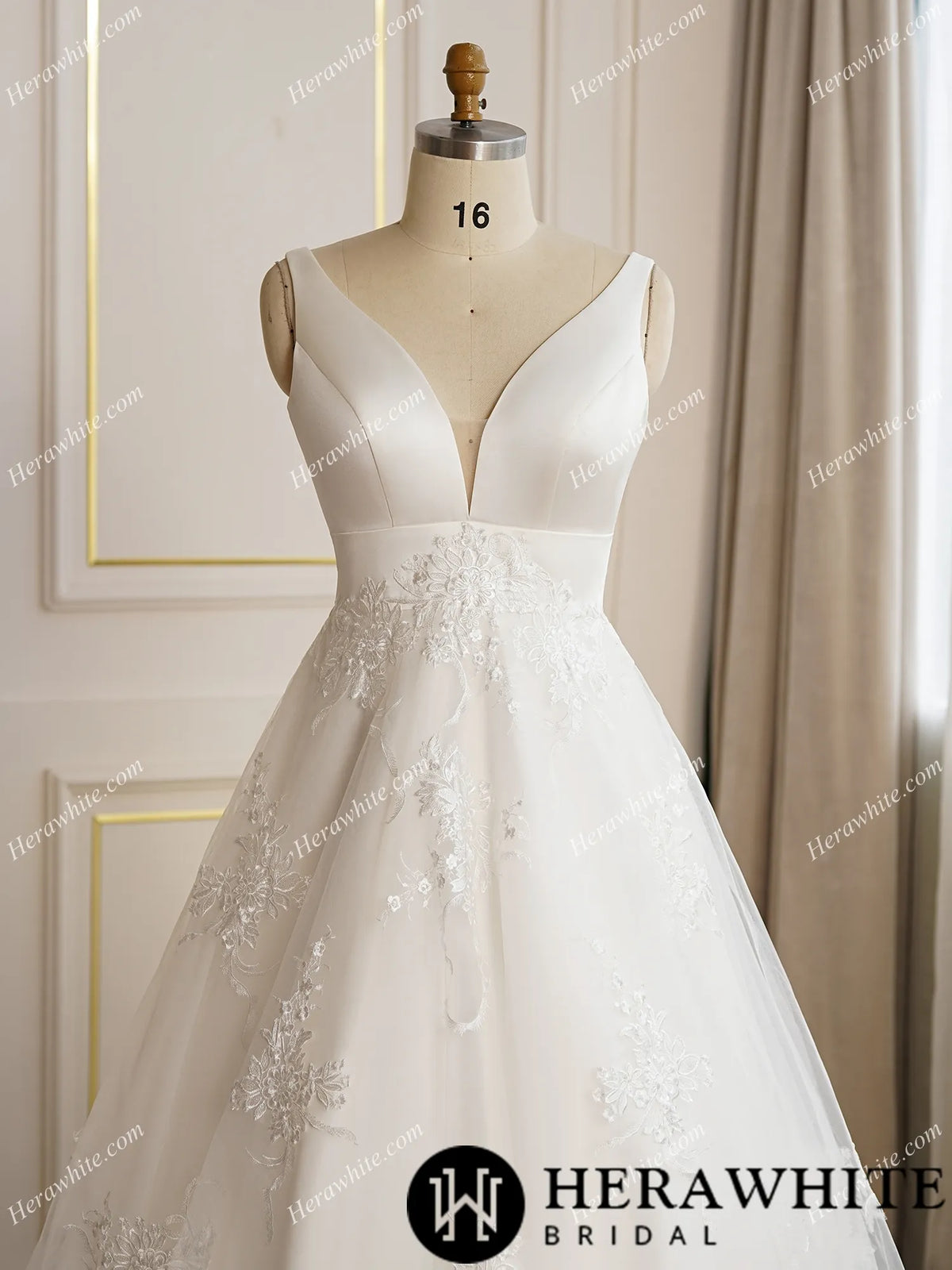 Simply V-Neck A-line Satin Wedding Dress