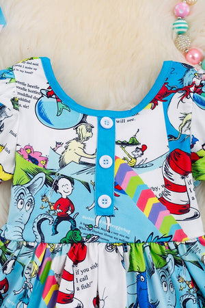 CAT IN THE HAT TURQUOISE DRESS WITH RUFFLE. DRG40198 AMY: 2XL