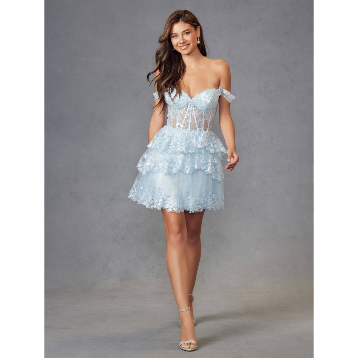 TULLE SEQUIN A-LINE COCKTAIL DRESS WITH SHEER CORSET BODICE