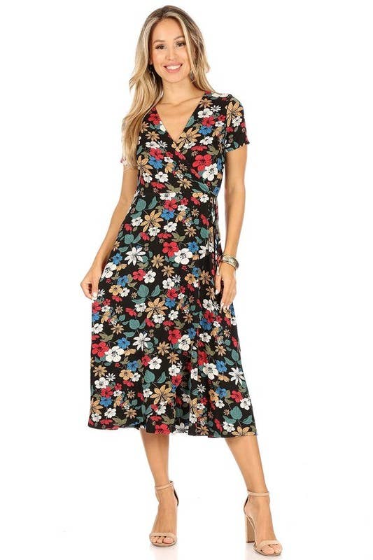 Plus size Floral dress-X203025D: 3X / Wine
