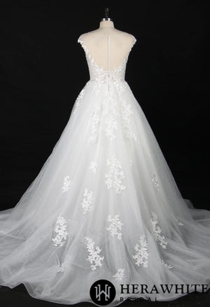 Illusion Cap Sleeve A-Line Wedding Dress