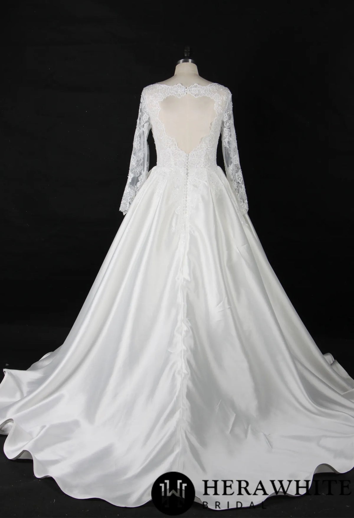 Elegant Long Sleeves Satin Wedding Gown With Lace Keyhole Back