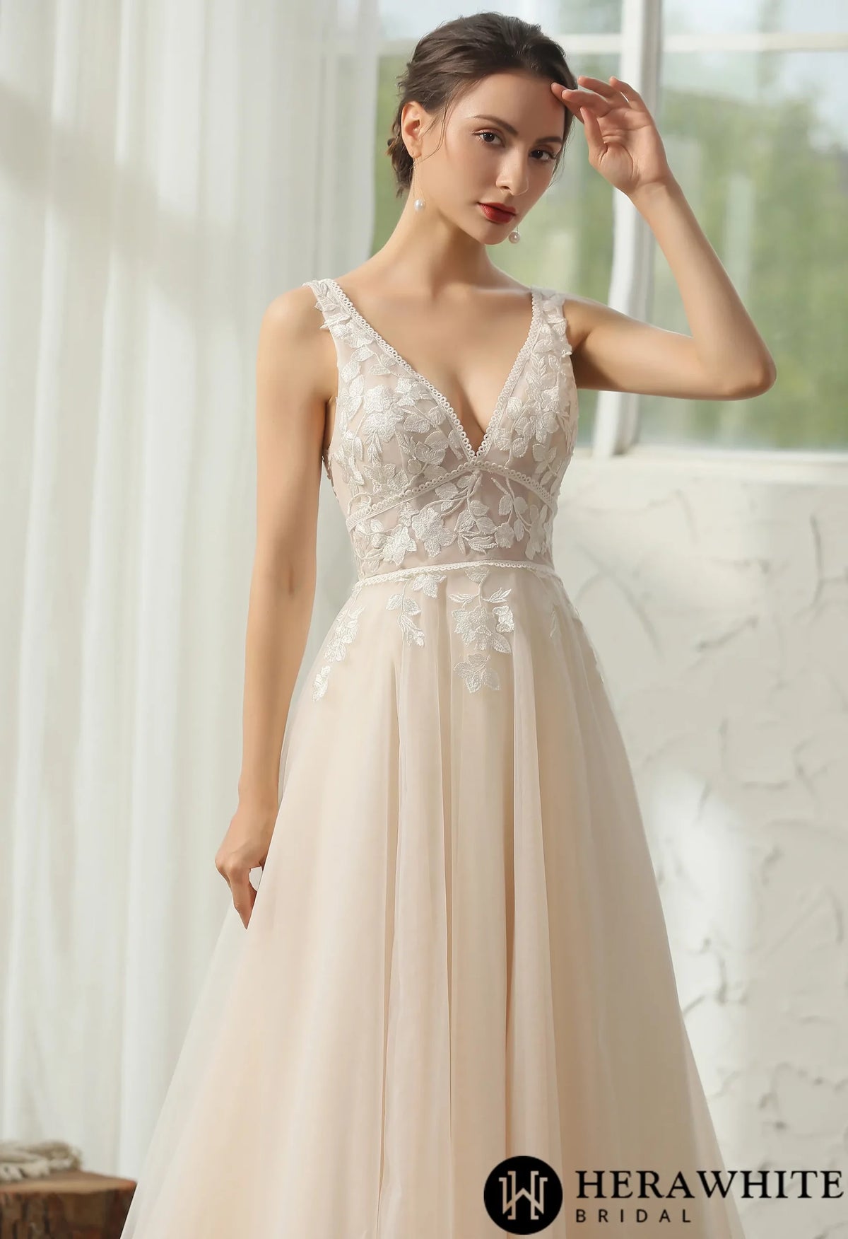 Modern Bohemian Floral Lace Wedding Gown