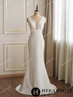 Crepe Wedding Dress WIth Detachable Train